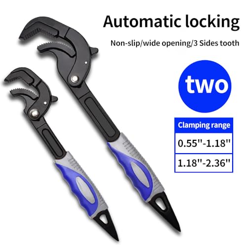 2Pcs Self Adjusting Wrenches Sets - 10.5 & 14" Self Locking Pliers,Multi-Function,3 Sides Teeth,Non-Slip Handle,Suit for Pipe Vise Micro 5 Wrench
