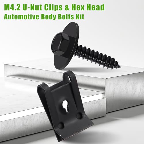 mxuteuk 50PCS M4.2 U-Nut Clips & Hex Head Automotive Body Fender Bolts Kit,for Most Cars Fender,Engine Undertray Cover, Engine Cover & Bumper Fender Liner - color: Black-M4.2