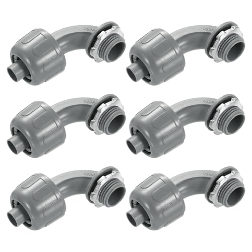 uxcell 6Pcs Nonmetallic Liquid Tight Connectors, 3/8" NPT Plastic Flexible 90 Degree Conduit Fitting for Conduit, Pipe Tube Connection and Leakproof, Gray