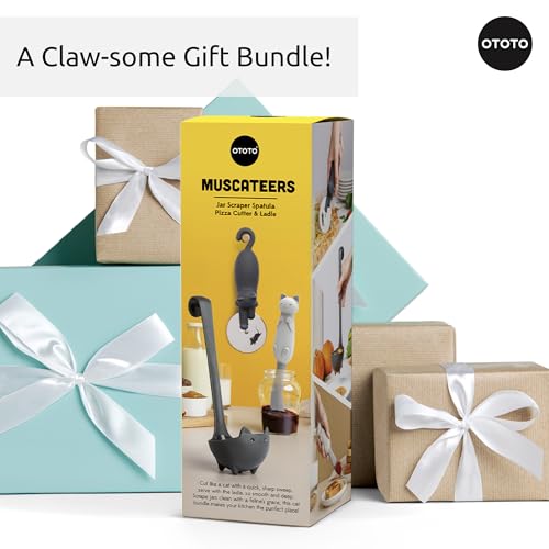 OTOTO Muscateers Bundle of Mary Cat, Katie, Kitty - Jar Scraper Spatula, Soup Ladle, Pizza Cutter - Cute Kitchen Accessories, Spooky Gothic Cat Gifts for Women, Kitchen Gifts, Halloween Gifts - color: Muscateers Bundle
