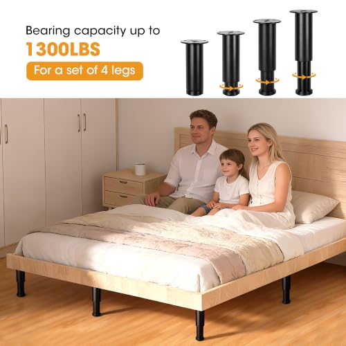 3.15-4.72 Inch Black Adjustable Height Couch Furniture Legs 4 Pcs - size: 3.15-4.72 inch (4 Pcs)