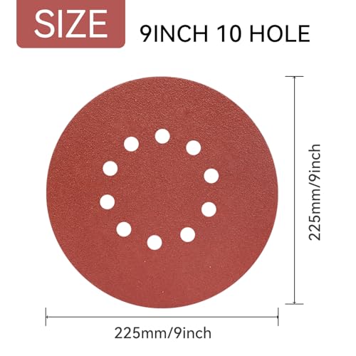 9 Inch 10 Hole Sanding Discs 60 Grit 20 Pack Hook and Loop Disc - style: 10 hole-60 Grit