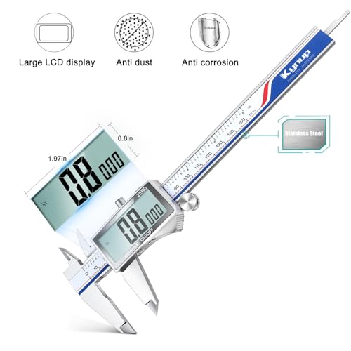 Kynup Digital Caliper Measuring Tool, Dial Caliper with Large LCD Screen - color: Grey, size: 150mm