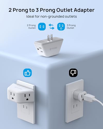 TROND 2 Prong to 3 Prong Outlet Adapter for Old House - color: White, size: 3AC-2 Prong Plug, 1 Pack