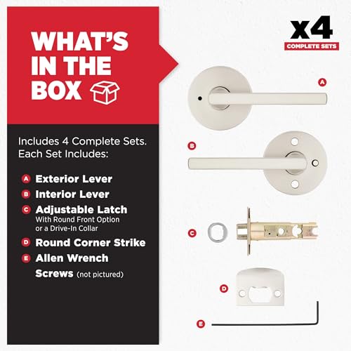 Kwikset Halifax Interior Round Privacy Door Handle with Lock, Door Lever for Bathroom and Bedroom, Satin Nickel Reversible Keyless Push Button Lock Door Lever - color: Satin Nickel, size: 4 Pack