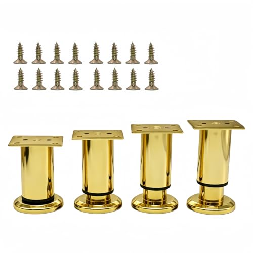 4Pcs Adjustable Gold Metal Furniture Legs 3.1-4.7 Inch Cabinet Desk Sofa - color: Gold, size: 3.1"- 4.7"-Set of 4