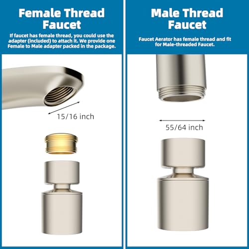 Hibbent NSF/ANSI/CAN 61 & cUPC Certified Faucet Aerator, Brushed Nickel - color: Brushed Nickel, style: Classic 360 Degree Faucet Aerator