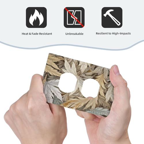 Rustic Dried Palm Leaf Duplex Outlet Cover Plate - color: Feathers Beige Brown, size: 1 Gang Duplex/5x3 IN