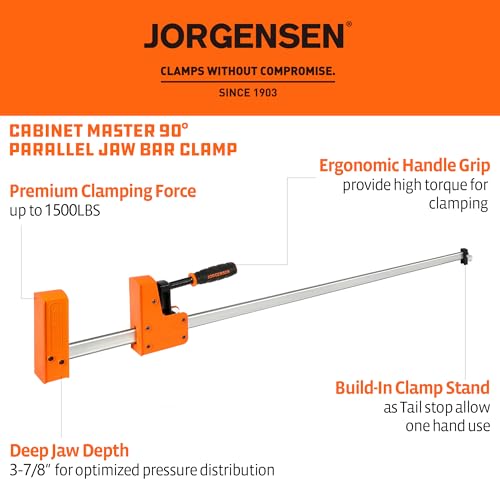 JORGENSEN 48-inch Bar Clamps, 90°Cabinet Master Parallel Jaw Bar Clamp Set, 2-pack - size: 48 Inch