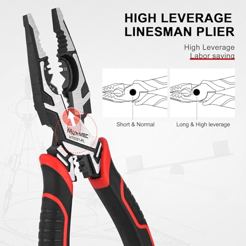 HAUTMEC Pro Wire Stripper Tool 8" Multifunctional Combination Linesman Pliers Cable Cutter Wire Strippers Electrical Terminal Crimping Tool Clamping Spanner High leverage Eccentric Design HT0321 - color: 8" Combination Pliers