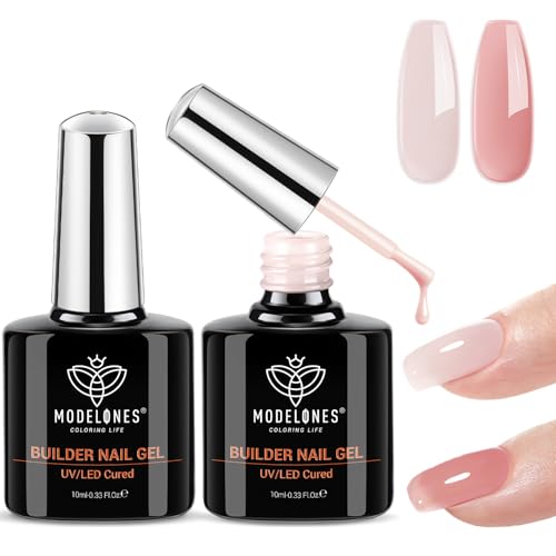 modelones Base Coat Builder Nail Gel, 2 Pcs Cover Nude and Rose Pink Gel - color: Builder Nude Rose