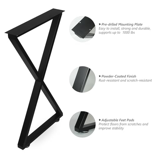 ALLCOS Metal Table Legs 28 inch Dining Table Legs Heavy Duty Desk Legs Metal Coffee Table Legs, Black, Set of 2 - size: 28 Inch