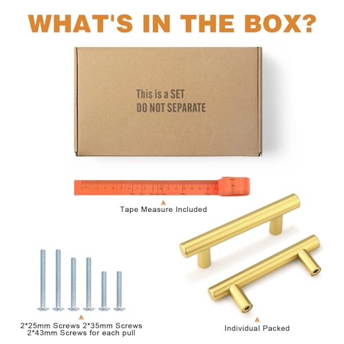 Probrico 30 Pack 2-1/2 inch Center-to-Center Kitchen Cabinet Pulls T Bar Gold Cabinet Handles Modern Drawer Hardware Dresser Pulls, 4 inch Total Length - color: Gold, size: hole center 2-1/2"