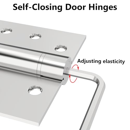 Self Closing Door Hinges 3Pack Spring Hinge 304 Stainless Steel Spring Loaded Hinges with Square Corners Heavy Duty Adjustable Tension Self Closing Hinges 4 inch - style: C hole - Square