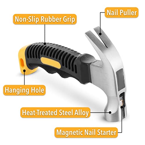 Mr. Pen- Claw Hammer, 8oz, Yellow, Magnetic, Small Claw Nail Hammer - color: Yellow