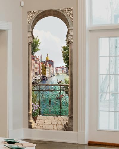 FLFK Door Mural Sticker - Italian Water City,Peel and Stick,Combined Size 30.3"x78.7",Split into 2 Pieces - color: Mt1095, size: 30.3"x78.7"