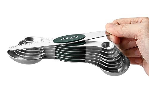 Spring Chef Stainless Steel Magnetic Measuring Spoons Set of 8, Pine Green - color: Pine Green, size: 1-Pack