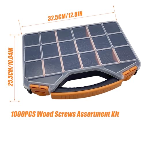 1000PCS Wood Screws Assortment Kit, Drywall Screws, Assorted Wood Screws, Phillips Flat Head Wood Screws, Screws Assortment, 13 Sizes (2-3/4'', 2'', 1-1/2'', 1-1/4'', 1'', 3/4'', 5/8'') - size: 13 Sizes - 1000PCS