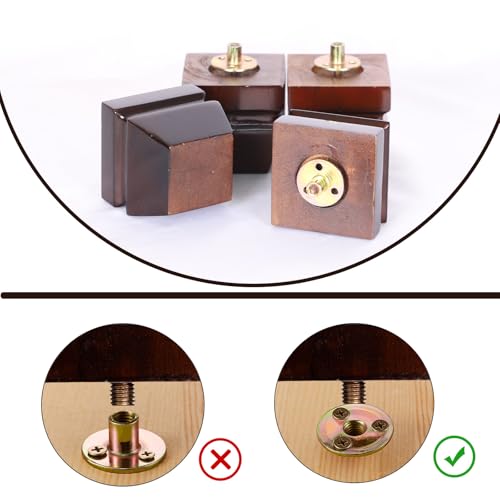 Wood Legs for Furniture 3 inch Heavy Duty Sofa Legs Square Brown Bed Legs Pack of 4, Mid Century Chair Feet, Sofa Replacement Parts, Dresser Leg Sideboard Recliner Couch Riser - color: Brown, size: 3"H*3.15"W