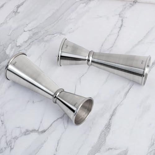 Briout Double Cocktail Jigger for Bartending, 2OZ & 1OZ, Rolled Edge Silver - color: Frosted Silver, size: Rolled Edge-1oz/2oz-1PC