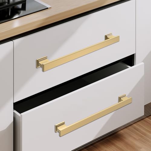 COTYKILEY 10 Pack 7.5 Inch(192mm) Brushed Gold Cabinet Handles Gold Kitchen Cabinet Pulls Cabinet Door Handles Kitchen Cabinet Hardware - color: Brushed Gold, size: 7.5" Hole Center（192MM）