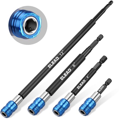 4-Piece 2", 4", 6", 12" Drill Bit Extension Set, Magnetic Screwdriver Bit Holder Extender with Aluminum Sleeve, 1/4 Inch Hex Shank Quick Release Extension Adapter, Durable CR-V Steel - style: 2"&4"&6"&12" Multi-Size