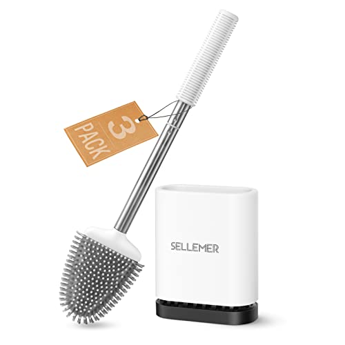 Sellemer Silicone Toilet Brush, Ventilation Slots Base Holder 3 Pack, White - color: White-3pcs