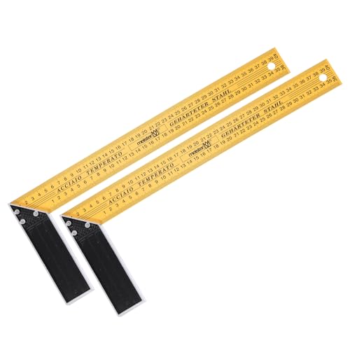 HARFINGTON 2Pcs Woodworking Square Ruler 16" Carbon Steel Try Square Metric Precision Framing Carpenter Tool Right Angle Ruler with Aluminium Handle for Professional Carpentry, Yellow Black - size: 16"