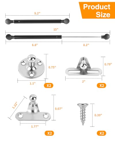 2 Pack Toy Box Hinges Soft Close 15 inch, 150N Gas Strut Slow Close Hinges - color: Black