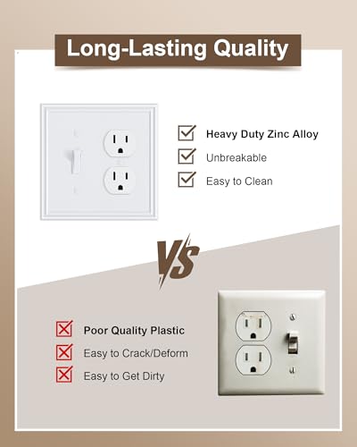 2-Pack Zinc Alloy Combo Toggle/Duplex Light Switch Cover Plate - color: Pure White, size: 1 Toggle/1 Duplex 2PK