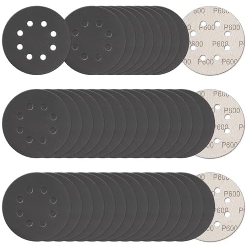100Pcs 5 Inch Sanding Discs Hook & Loop 8-Hole Wet Dry Sandpaper 600 Grit - style: 100Pcs 600 Grit