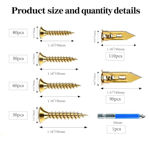 400pcs Self Drilling Drywall Anchors and Screws, 4 Sizes Metal Wall Anchors