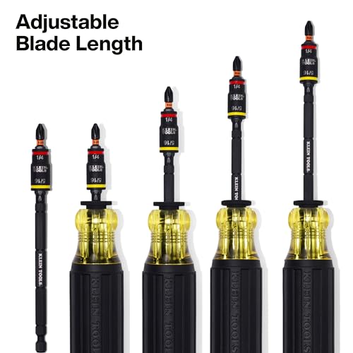 Klein Tools 32304 Screwdriver, 14-in-1 Adjustable Screwdriver with Flip Socket, HVAC Nut Drivers and Bits, Impact Rated - size: 14-in-1