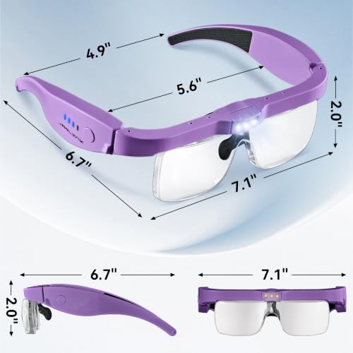 JARLINK Magnifying Glass with Light, 5 Lenses, Rechargeable Headset - color: Purple
