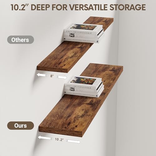 Vivelove 36" Floating Shelves 10 inch Deep, Set of 2, Rustic Brown - color: Rustic Brown, size: 35.4”wx10.2”dx1.5”h