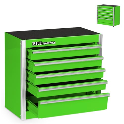 P.I.T. Mini Tool Box,Small Metal Toolbox Organizer with 5 Drawers,Green | 8.6"W X 4.6"D Cute Size,Q235 Steel,Magnetic Locking Mechanism,PVC Drawer Liners - color: Green, size: 5-Drawer
