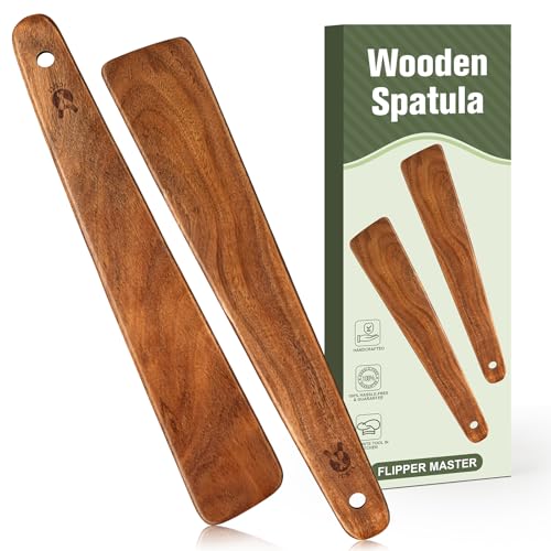 12" Teak Wooden Spatula for Cooking, 2Pcs Wood Turner Scraper for Cast Iron - size: 2PCS Wooden Spatula
