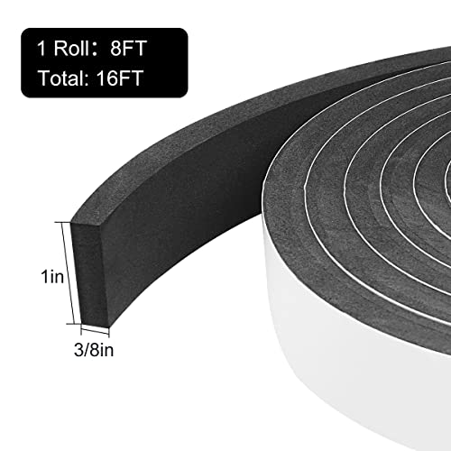 2 Rolls Weather Stripping Door Seal, 1''W x 3/8'' T Foam Tape Single Sided, Adhesive Closed Cell Weather Strip (Total 16 Feet Long)… - size: 1''W x 3/8''T x 16FT