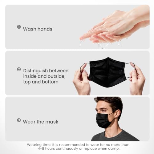 Disposable Face Masks 100 Pack, 3-Ply Breathable Masks with Soft Comfortable Earloops, Adjustable Nose Clip for Office, Travel, School & Public Use, Black - color: Black