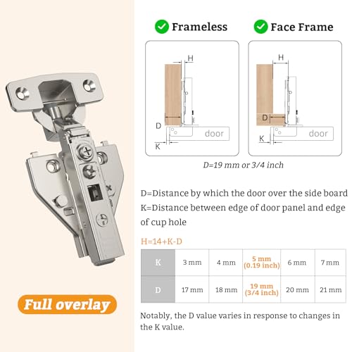 Chibery 4 Pack Full Overlay Cabinet Hinges, 4D Adjustment, Soft Close 105°