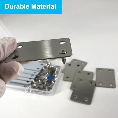 QSJ 12 Pack Flat Mending Plate, Metal Bracket, Stainless Steel Brace 2.36 x 1.49'', Fixing Joining Plate for Wood with 48PCS Screws, 1x Screwdriver., Black, QSJ-03 - size: Silver, 2.36x1.49''