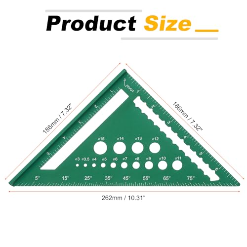 HARFINGTON Metal Square Ruler 7" Aluminum Alloy Carpenter Square Imperial Woodworking Rafter Square Precision Scribing Tools with Rafter Conversion Table for Measuring and Marking, Green - color: Green, style: Imperial