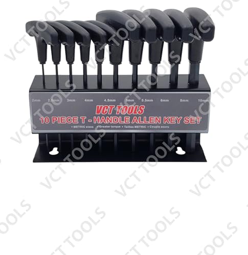 VCT 10pc T-Handle Hex Allen Key Wrench Set Metric MM 2, 2.5, 3, 4, 4.5, 5, 5.5, 6, 8,10mm W/Holder
