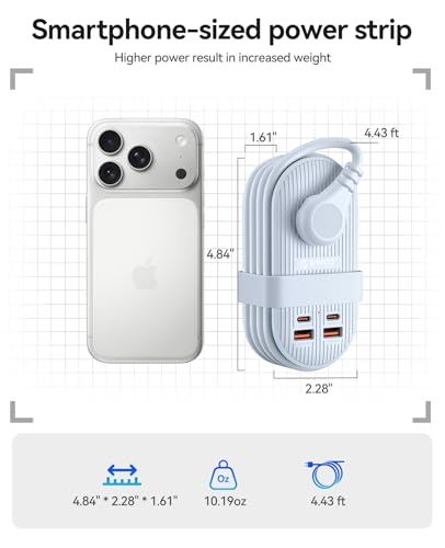 ORICO 65W GaN Travel Power Strip, 7 in 1 Charging Station(3AC, 4 USB Ports) - color: Blue