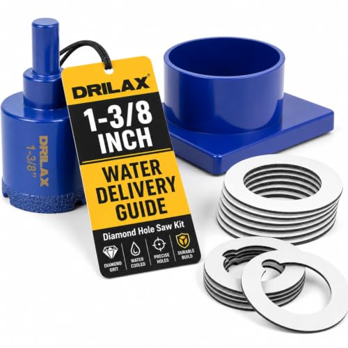 Drilax 1-3/8 inch Diamond Hole Saw Kit with Water Delivery Cup & Drill Guide, Granite Quartz Porcelain Tile Glass Drill Bit for Countertops, Faucets, Soap Dispensers & DIY Installations - size: 1-3/8 inch Cobalt