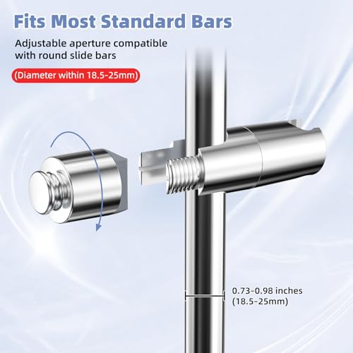 Hibbent Adjustable Shower Head Holder for Slide Bar, Universal 18.5-25mm Handheld Showerhead Bracket, Sprayer Holder with Hanging Design, Bathroom Shower Replacement, No Drill Installation, Chrome - style: Chrome