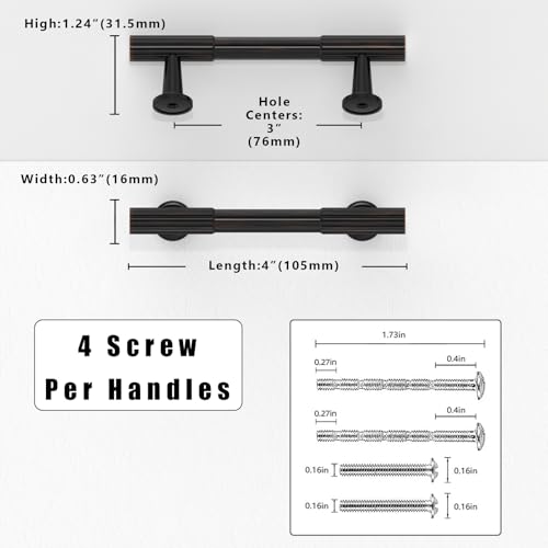 10 Pack Oil Rubbed Bronze Cabinet Pulls 3 Inch(76mm) Kitchen Cabinet Handles Solid Zinc Alloy Cabinet Hardware Drawer Pulls - color: Oil Rubbed Bronze, size: 3" Hole Center