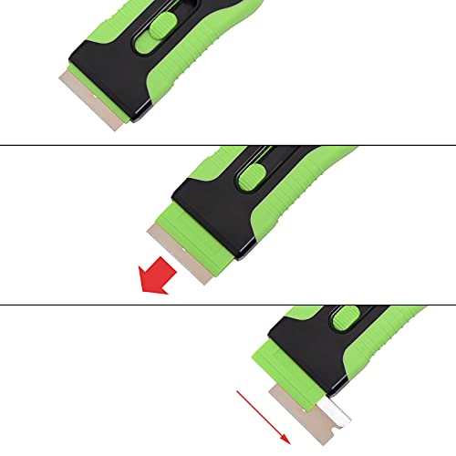 EHDIS Car Sticker Remover Glass Cooktop Razor Scraper with 10pcs Replace Blades for Label,Glue,Paint,Adhesive Remover,Oven Door, Stove Cleaning (Green) - color: Green