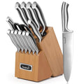 Kuisine Premium Sharp Knife Set,High Carbon Stainless Steel Sharper Blade Ergonomic Non-slip Handle,Kitchen Block Knife Set Chef Knife Block Set with Built-in Sharpener(Acacia, 15PCS) - color: ET Acacia Wood