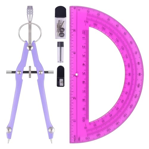 Unjoo Compass and Protractor Set, Math Compass for Geometry (Purple) - color: Purple